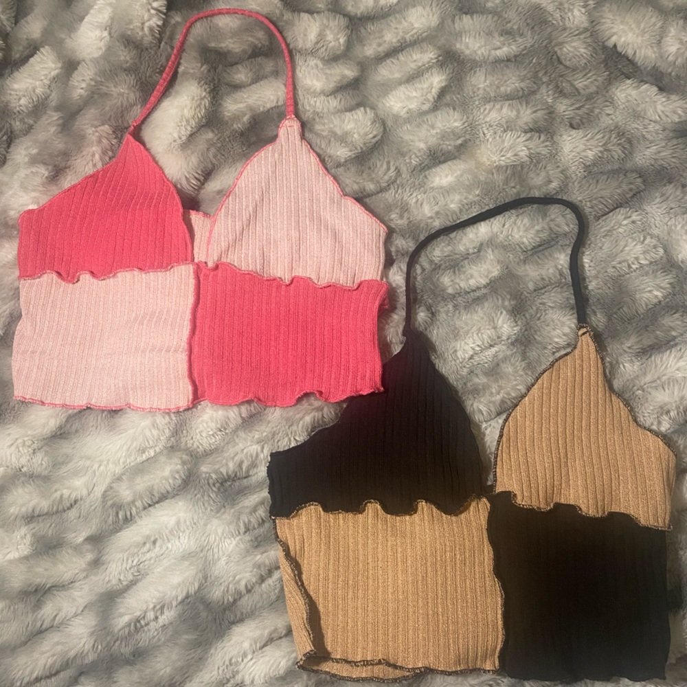 TWO FOR ONE$: Patterned Cropped Halter Tank Top